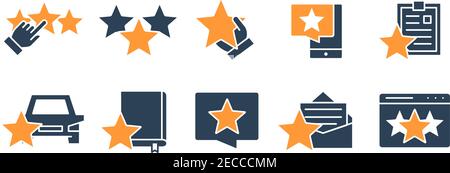 Set of star feedback colored icons. Testimonials, rating, social networks, quality control and more. Stock Vector