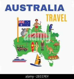 ostrich australian continent map animal wildlife vector illustration ...