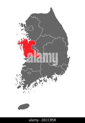 Map Korea of republic with red detailed province, South Korea isolated on white background . Stock Vector