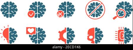 Set of human brain colored icon. Head organ illness, rating, health control, diagnosis, treatment symbol Stock Vector