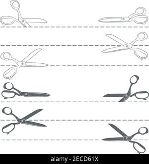 Vector set with line cutting with scissors. Isolated objects. Stock Vector