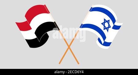 Crossed and waving flags of Yemen and Israel. Vector illustration Stock Vector