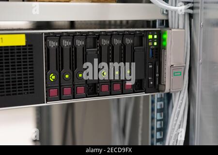 Server racks In server room cloud data center. Stock Photo