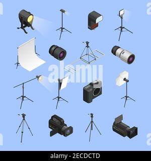 Realistic camera icons and photo equipment set isolated vector ...