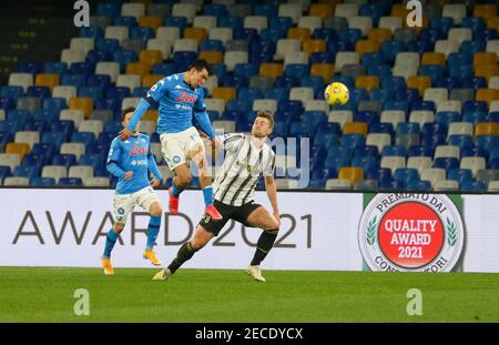 Naples, Campania, Italy. 13th Feb, 2021. During the Italian Serie A Football match SSC Napoli vs FC Juventus on February 13, 2021 at the Diego Armano Maradona stadium in Naples.In Picture: Hirving Lozano. Credit: Fabio Sasso/ZUMA Wire/Alamy Live News Stock Photo