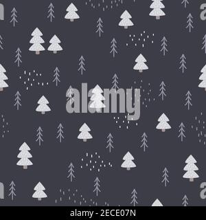Seamless hand-drawn forest pattern in Scandinavian style. Kids vector abstract background for design and decoration textile, covers, package, wrapping Stock Vector