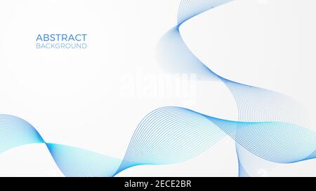 Geometric background with blue waves, modern linear web template, abstract frequency banner. Two intersecting ribbons of thin curved lines. Stock Vector