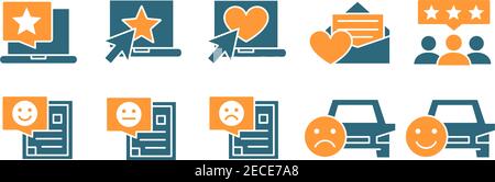 Set of customers feedback colored icons. Rating, charity, social networks, testimonials and more. Stock Vector