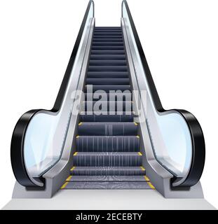 Single escalator on white background realistic isolated vector illustration Stock Vector