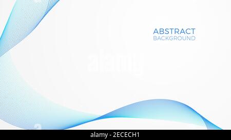 Geometric background with blue waves, modern linear web template, abstract frequency banner. A ribbon made with thin, curved lines. Stock Vector