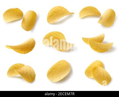 set of potato chips isolated on white background, top view Stock Photo