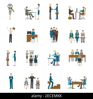 Recruitment HR people interviewing applicants flat icons set on white background isolated vector illustration Stock Vector