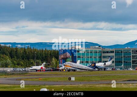 Reykjavik Iceland - July 2. 2016: airplanes located at Reykjavik airport in Iceland Stock Photo