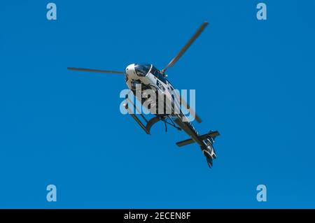 Vordingborg Denmark - June 26. 2016: Danish tv2 News helicopter in the air filming Stock Photo