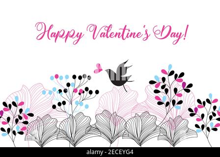 Beautiful greeting card with a bird in love on a vegetable background. Example of a Valentine Card for a holiday Stock Vector