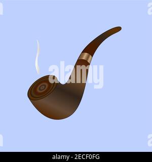 Tobacco smoking pipe with smoke isolated on blue background. Stock Vector