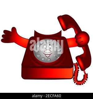 Smiling rotary dial telephone isolated white background. Stock Vector