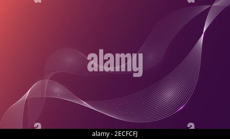Purple abstract wavy background, geometric frequency pattern, modern web banner created from thin lines. Stock Vector