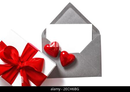 Greeting card and gift box. Valentines Day Stock Photo