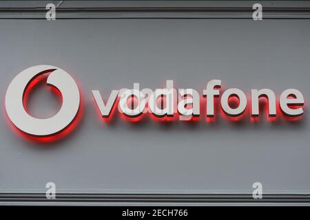 Dublin, Ireland. 13th Feb, 2021. Vodafone logo seen at one of their stores in Dublin city center, Credit: SOPA Images Limited/Alamy Live News Stock Photo