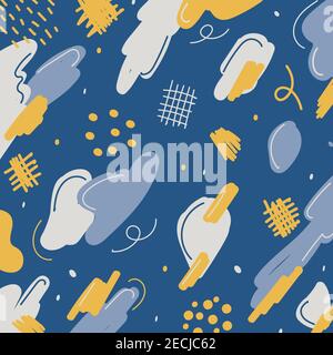 Abstract background hand drawn different brush pattern blue, white and yellow. Vector illustration Stock Vector