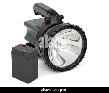 Lantern and acid rechargeable battery, isolated on white background Stock Photo