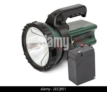 Lantern and acid rechargeable battery, isolated on white background Stock Photo