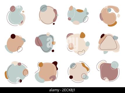 Set of label element abstract organic shapes with line in minimal trendy style isolated on white background. Vector illustration Stock Vector