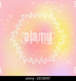 Vector illustration with hand drawn floral frame, abstract background and patterned inscription Sale. Stock Vector