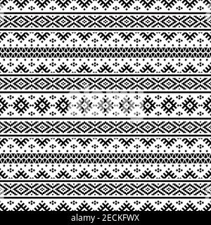 Geometric seamless ethnic pattern texture design background in black white color Stock Photo