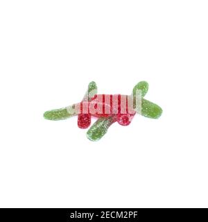 Delicious sweets. Multi-colored gelatinous sour worms isolated on white background. Stock Photo