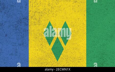 Saint Vincent and the Grenadines national flag created in grunge paint style Stock Vector
