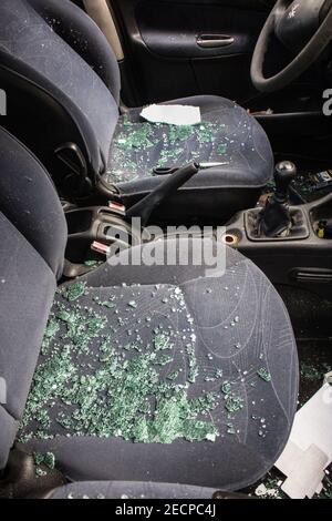Vandalised car in the streets of Marseille Stock Photo
