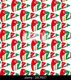 Pizza seamless vector repeating pattern with text and pizza slices Stock Vector