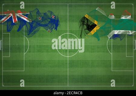 New Zealand vs South Africa Soccer Match, national colors, national flags, soccer field, football game, Competition concept, Copy space Stock Photo