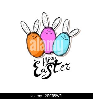 Merry Easter rabbits from eggs. Vector illustration Stock Vector