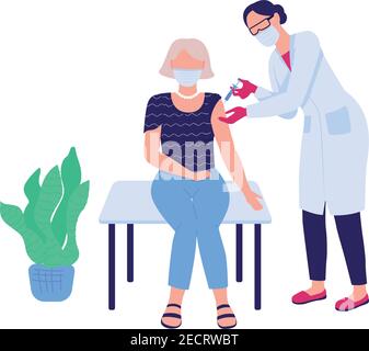 Doctor vaccinating woman flat color vector faceless characters Stock Vector