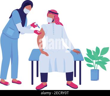 Arabian doctor and patient flat color vector faceless characters Stock Vector