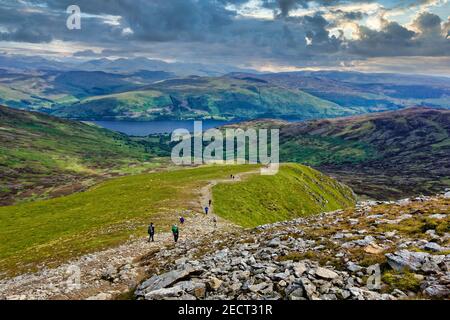 The descent path from Ben Vorlich, looking towards Loch Earn, Perthshire, Scotland Stock Photo
