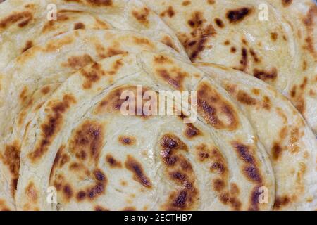 Fresh pita breads background, top view. Healthy food Stock Photo