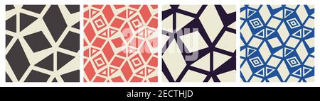 Geometry seamless pattern set. Triangle, square grey. blue, pink on whtie background. Vector illustration for male clothes, fabric. Stock Vector