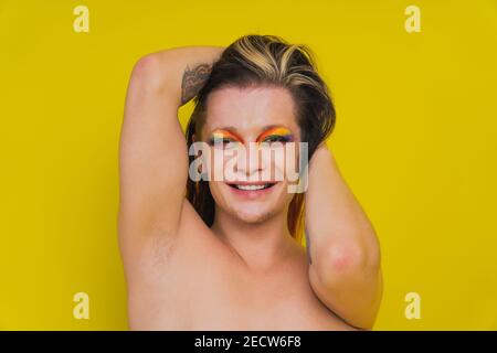 Transgender fighting for lgbtq community rights - Transsexual male portrait, conceptual support for gay people, lesbians, transgender and against homo Stock Photo