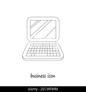 Laptops icon in doodle style. Computer, notebook isolated vector illustration designHand drown business icon. Business idea concept. Stock Vector