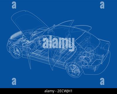 Electric Car With Chassis. Vector rendering of 3d Stock Vector