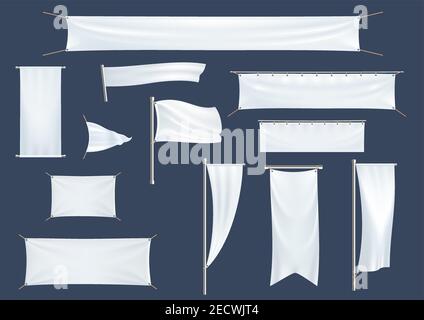 Advertising copyspace templates. Vector icons of blank models of banners, flags, posters. Mockup templates for commercial elements roll up, billboard, Stock Vector