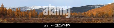 Panorama of the mountains in Yakutia in autumn Stock Photo