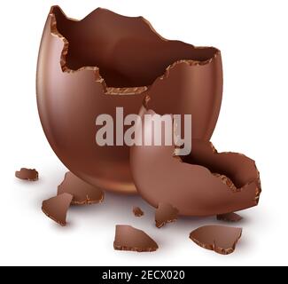 Chocolate egg, child's surprise for Easter and holidays, broken. Stock Vector