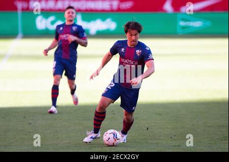 Shinji Okazaki of Huesca during the Spanish championship La Liga football match between Sevilla FC and SD Huesca on February 13, 2021 at Ramon Sanchez Pizjuan Stadium in Sevilla, Spain - Photo Joaquin Corchero / Spain DPPI / DPPI / LiveMedia Stock Photo