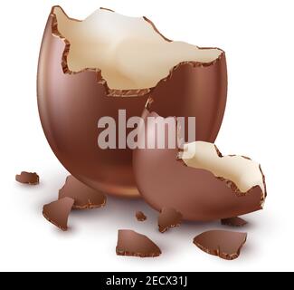 Chocolate egg, child's surprise for Easter and holidays, broken. Stock Vector