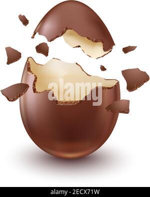Chocolate egg, child's surprise for Easter and holidays, broken. Stock Vector